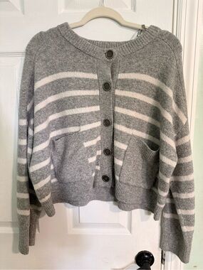 Sonoma Gray and White Striped Button-Front Cardigan